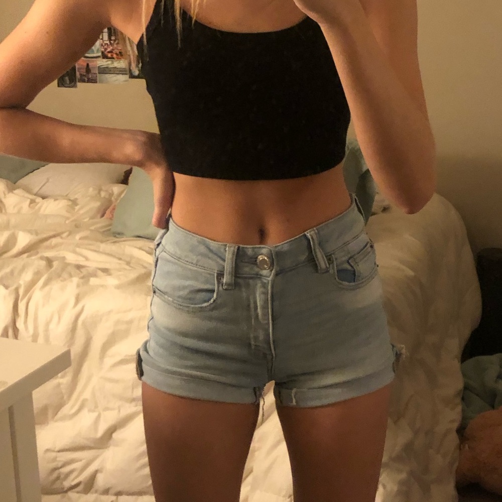 light wash denim shorts